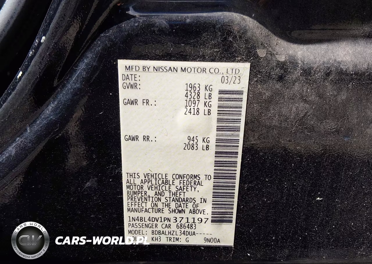 2023 Nissan Altima Sv Fwd VIN:1N4BL4DV1PN371197 - 9
