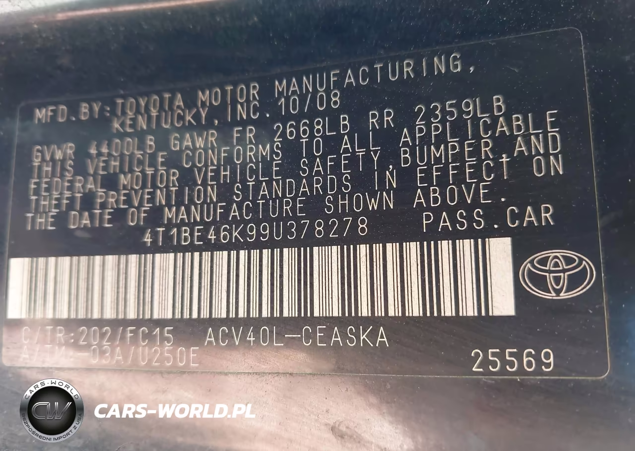 2009 Toyota Camry Se VIN:4T1BE46K99U378278 - 9