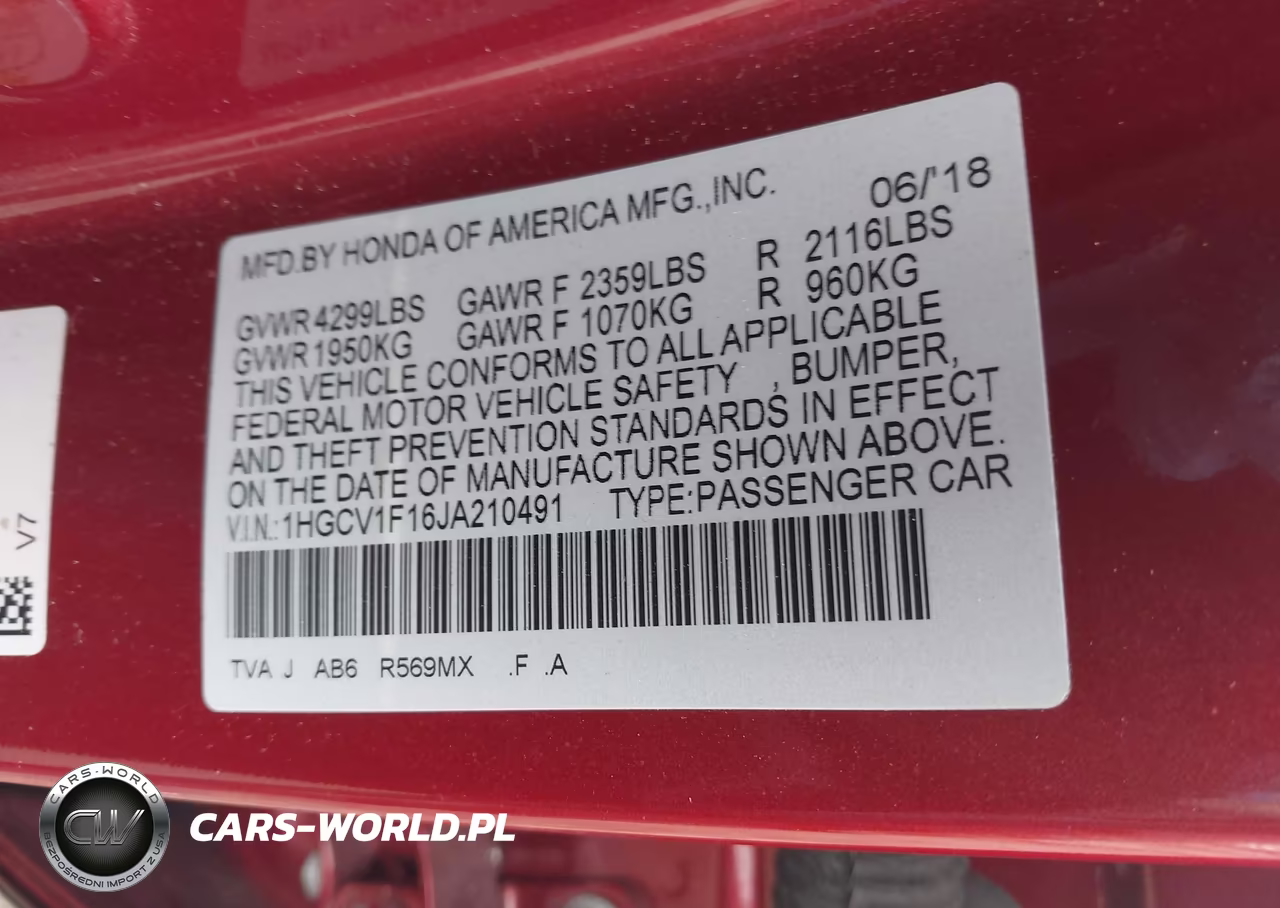 2018 Honda Accord Lx VIN:1HGCV1F16JA210491 - 9