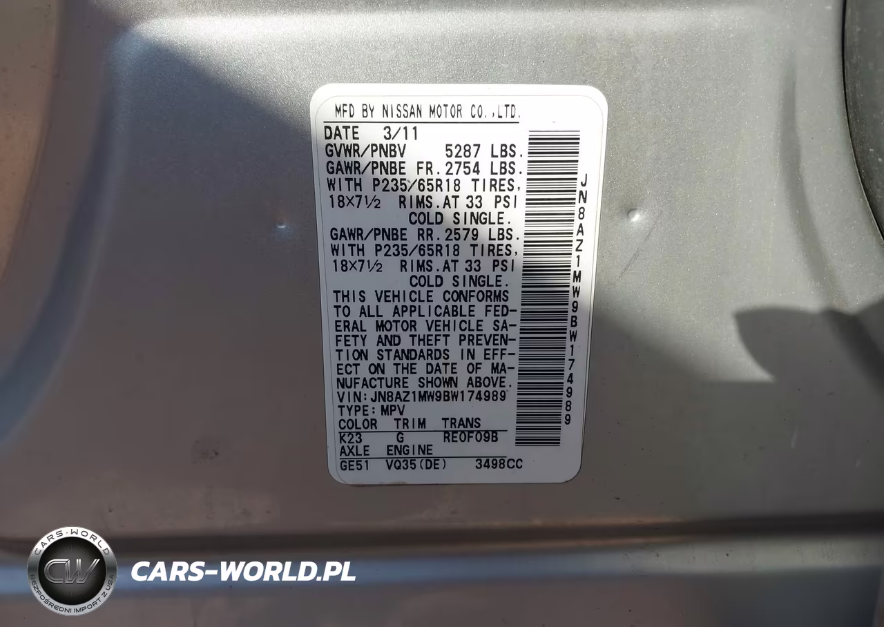 2011 Nissan Murano Sl VIN:JN8AZ1MW9BW174989 - 8