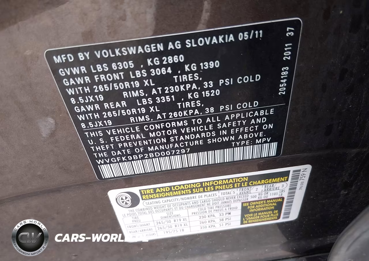 2011 Volkswagen Touareg Tdi Lux VIN:WVGFK9BP2BD007297 - 9