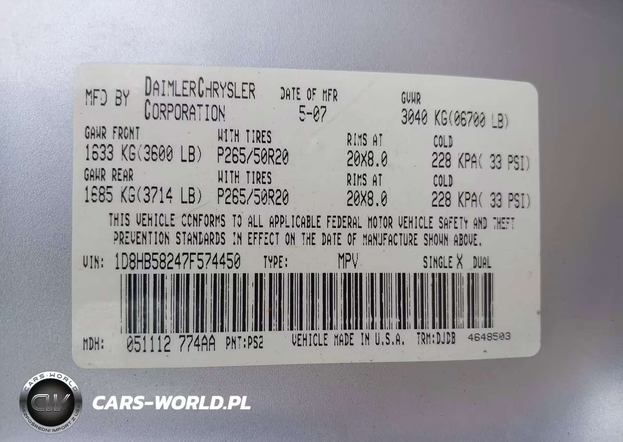2007 Dodge Durango Limited VIN:1D8HB58247F574450 - 9