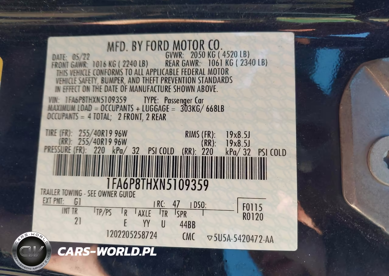 2022 Ford Mustang Ecoboost Fastback VIN:1FA6P8THXN5109359 - 9