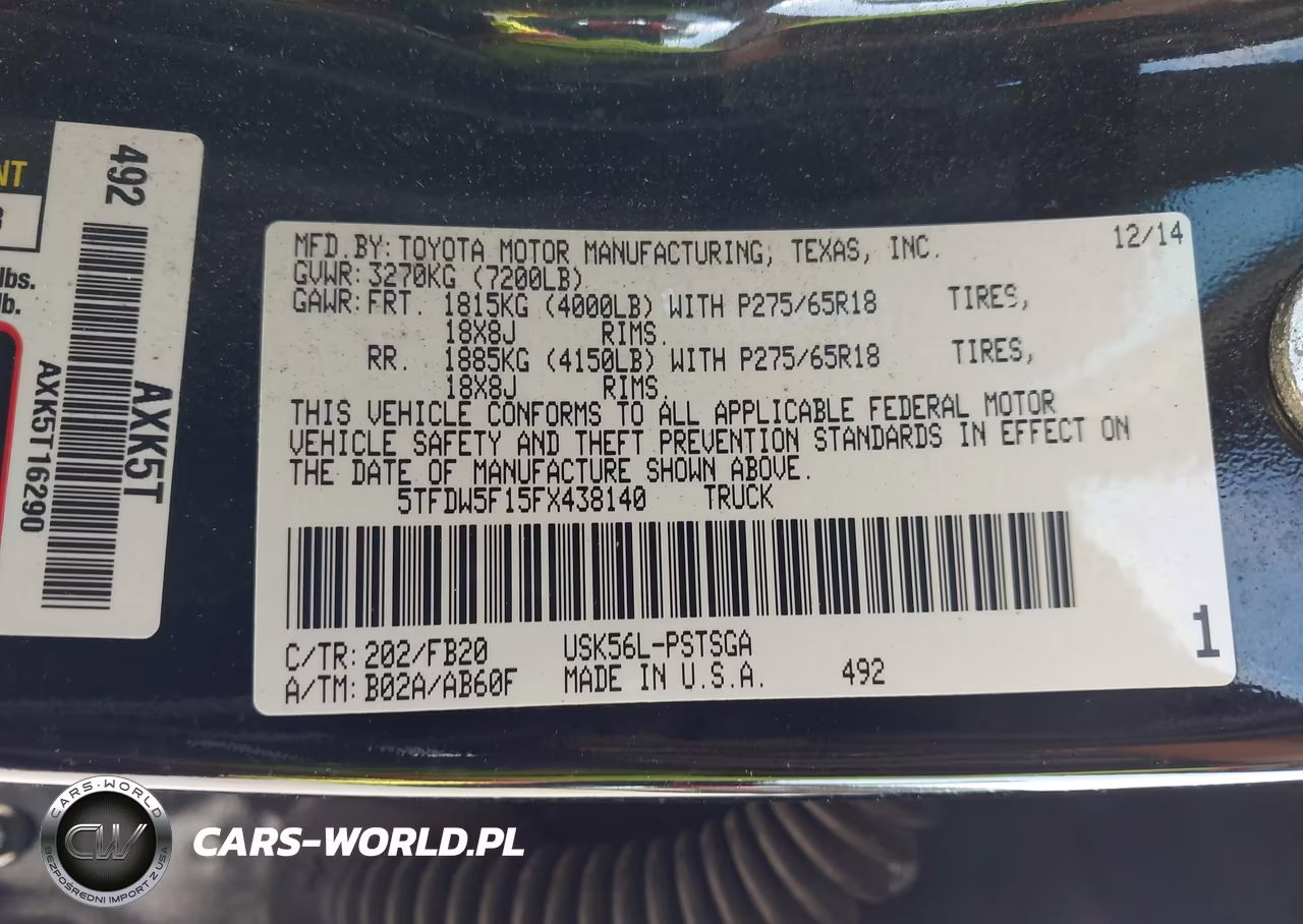 2015 Toyota Tundra Sr5 5.7L V8 VIN:5TFDW5F15FX438140 - 9