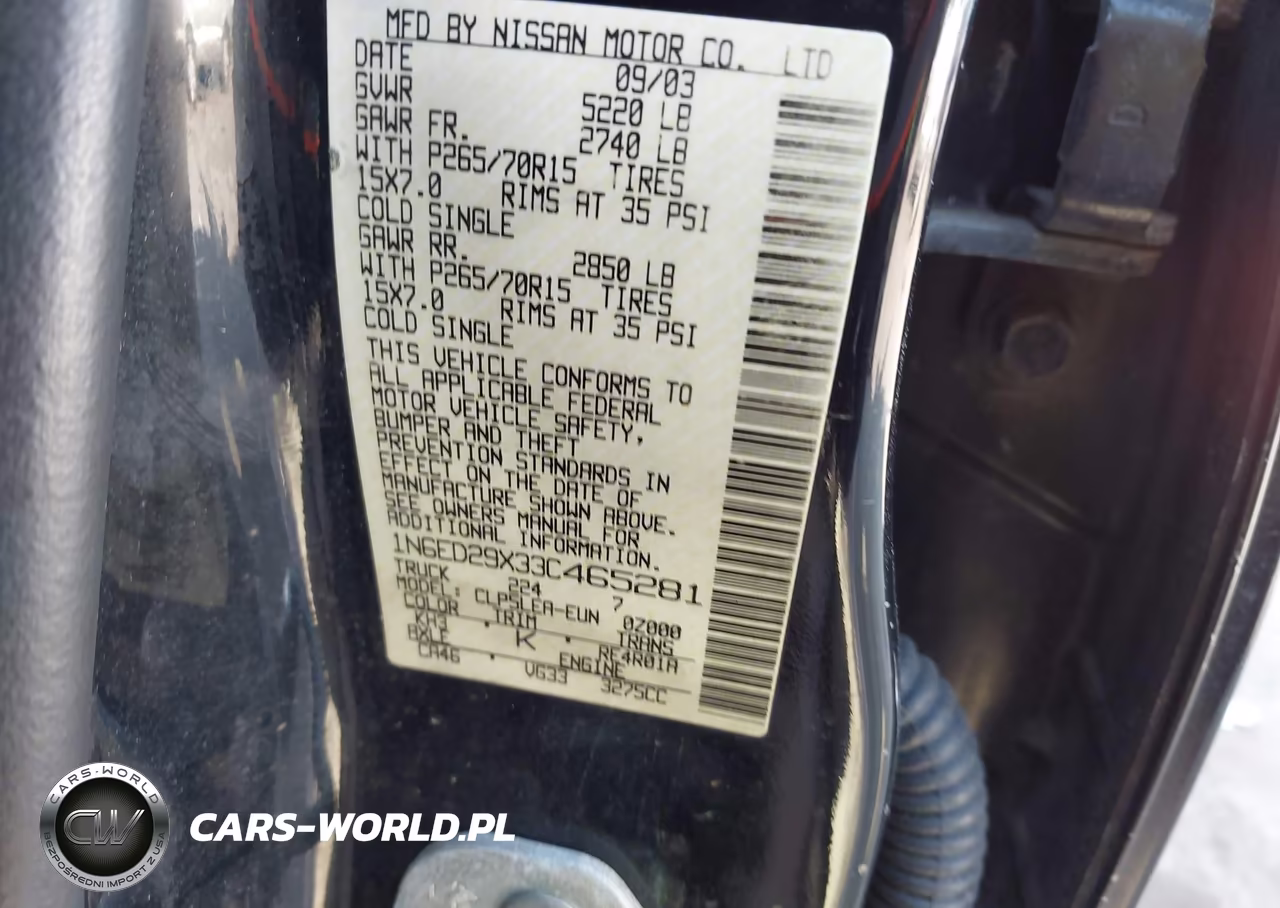 2003 Nissan Frontier Xe-V6 VIN:1N6ED29X33C465281 - 9