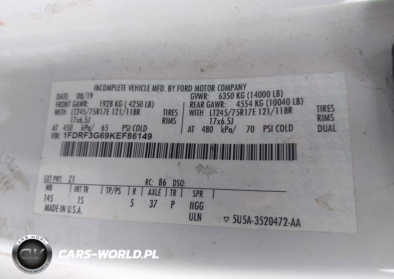 2019 Ford F-350 Chassis Xl VIN:1FDRF3G69KEF86149 - 8