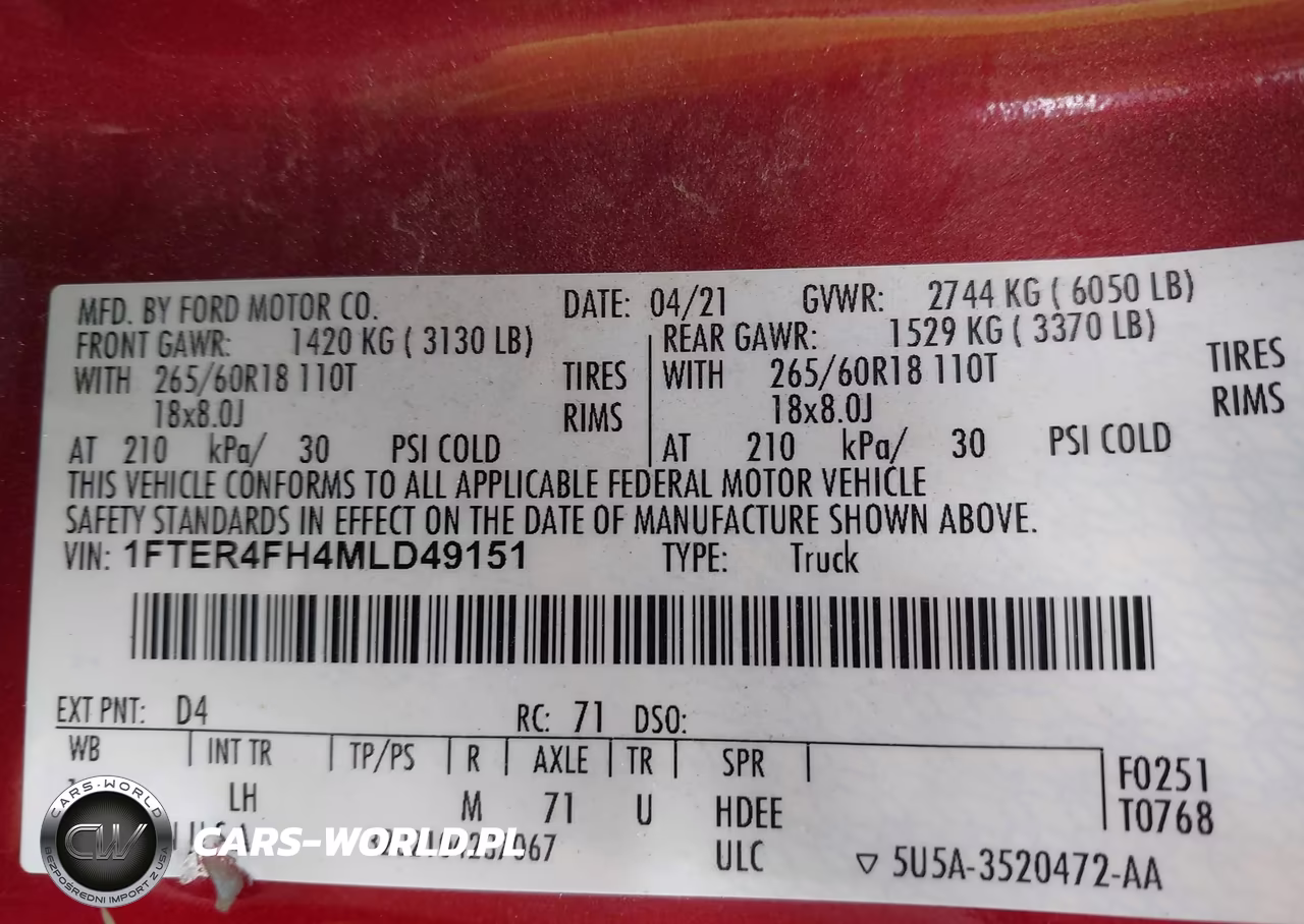 2021 Ford Ranger Xlt VIN:1FTER4FH4MLD49151 - 9
