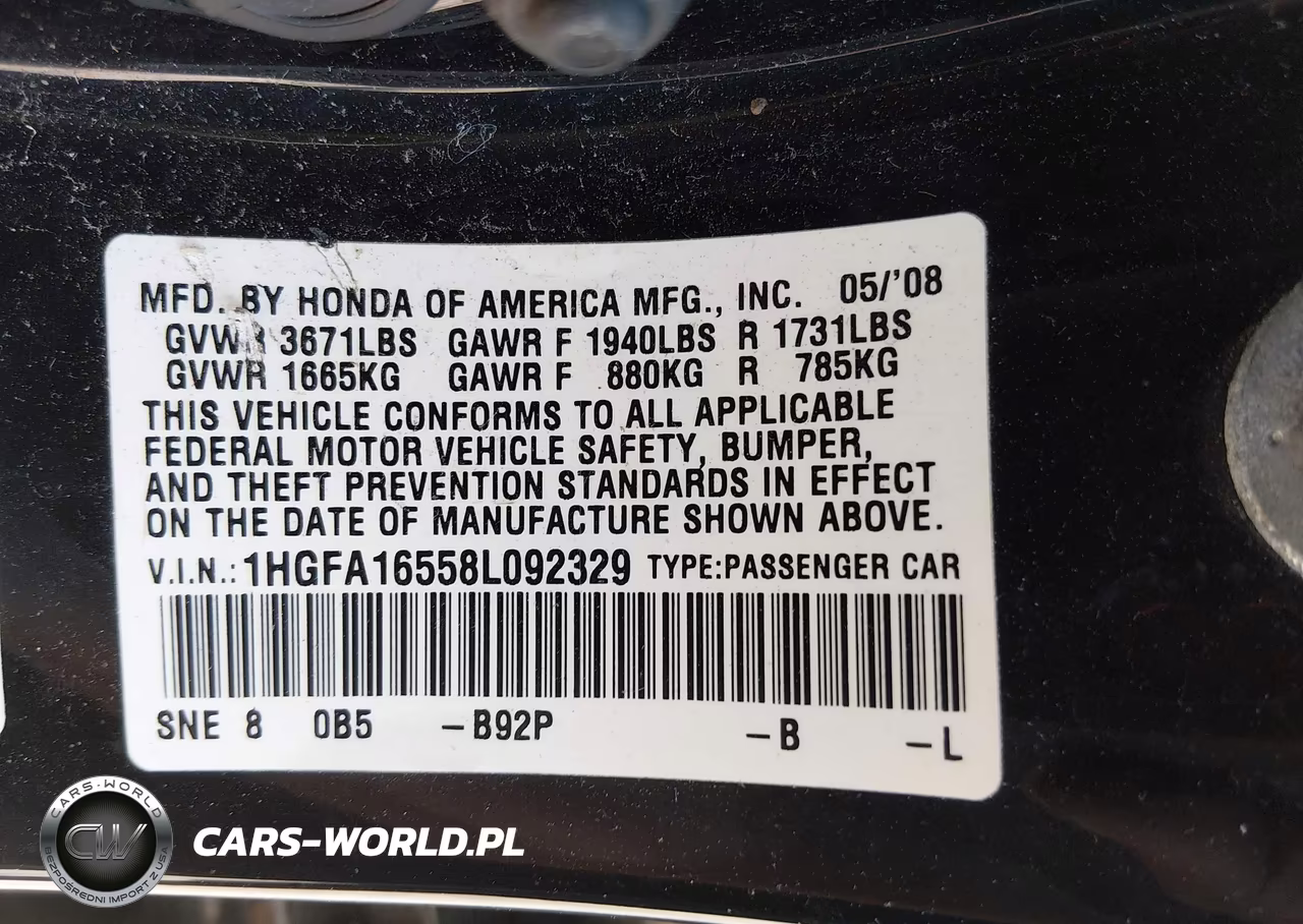 2008 Honda Civic Lx VIN:1HGFA16558L092329 - 9