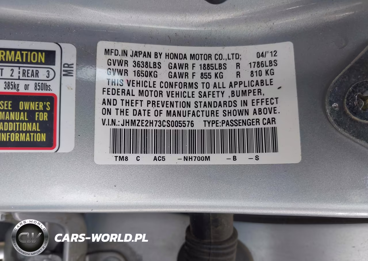 2012 Honda Insight Ex VIN:JHMZE2H73CS005576 - 9