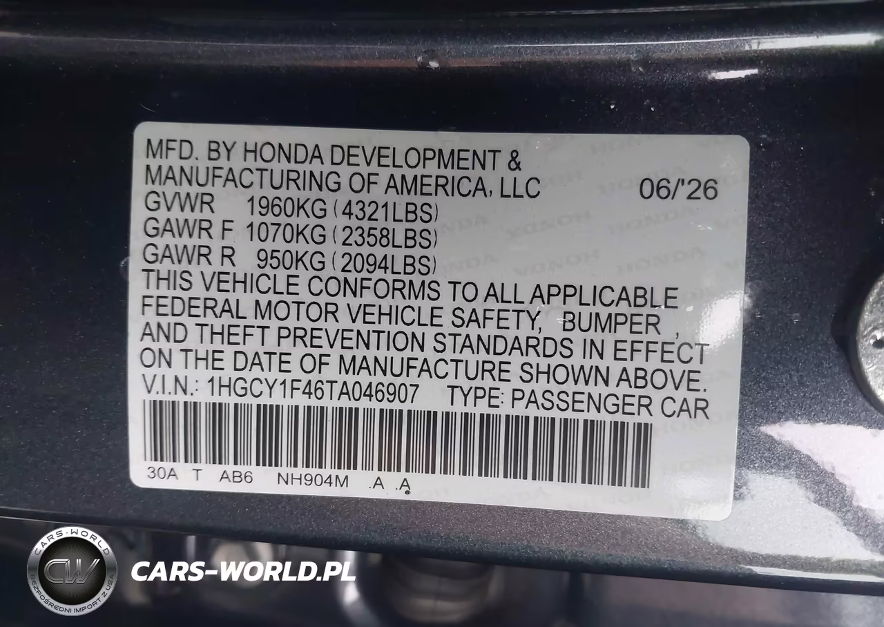 2026 Honda Accord Se VIN:1HGCY1F46TA046907 - 9