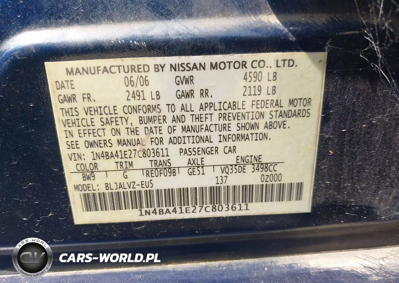 2007 Nissan Maxima 3.5 Se VIN:1N4BA41E27C803611 - 9