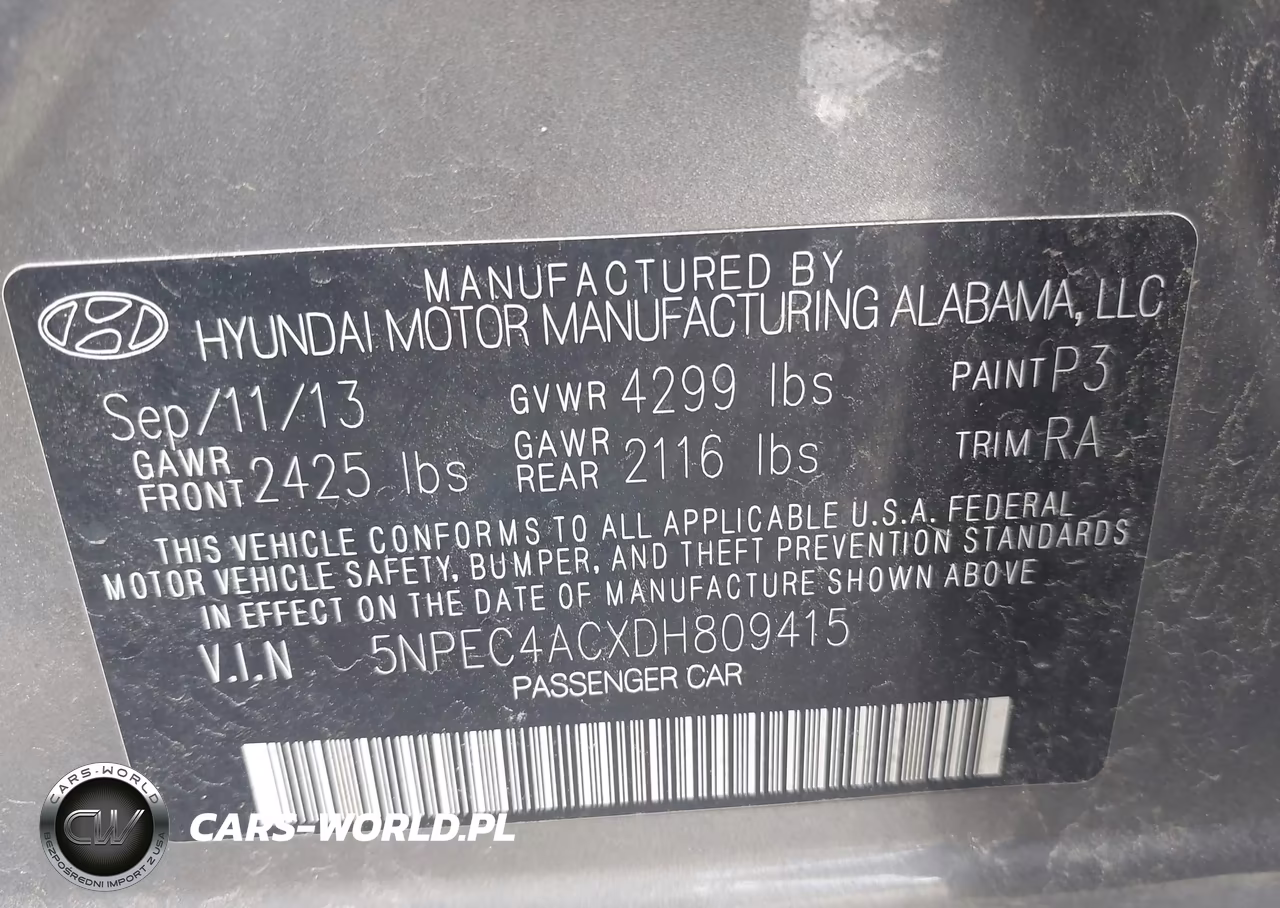 2013 Hyundai Sonata Limited VIN:5NPEC4ACXDH809415 - 9