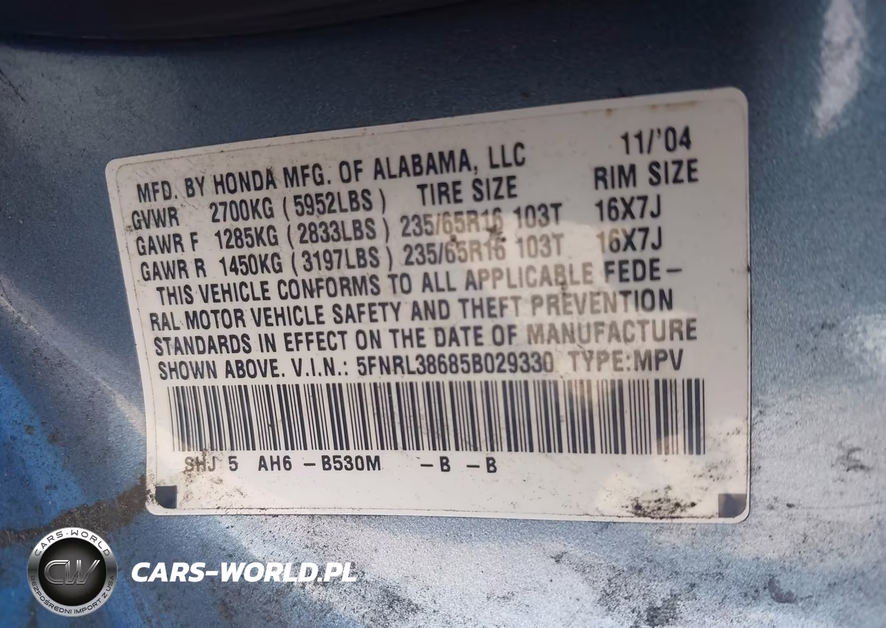 2005 Honda Odyssey Ex-L VIN:5FNRL38685B029330 - 9