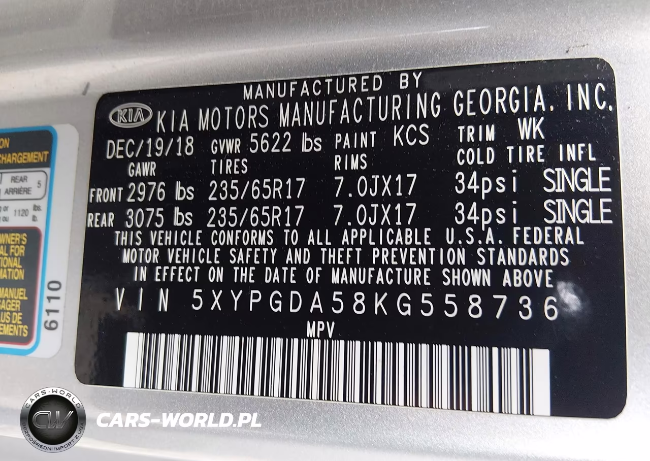 2019 Kia Sorento 3.3L Lx VIN:5XYPGDA58KG558736 - 9