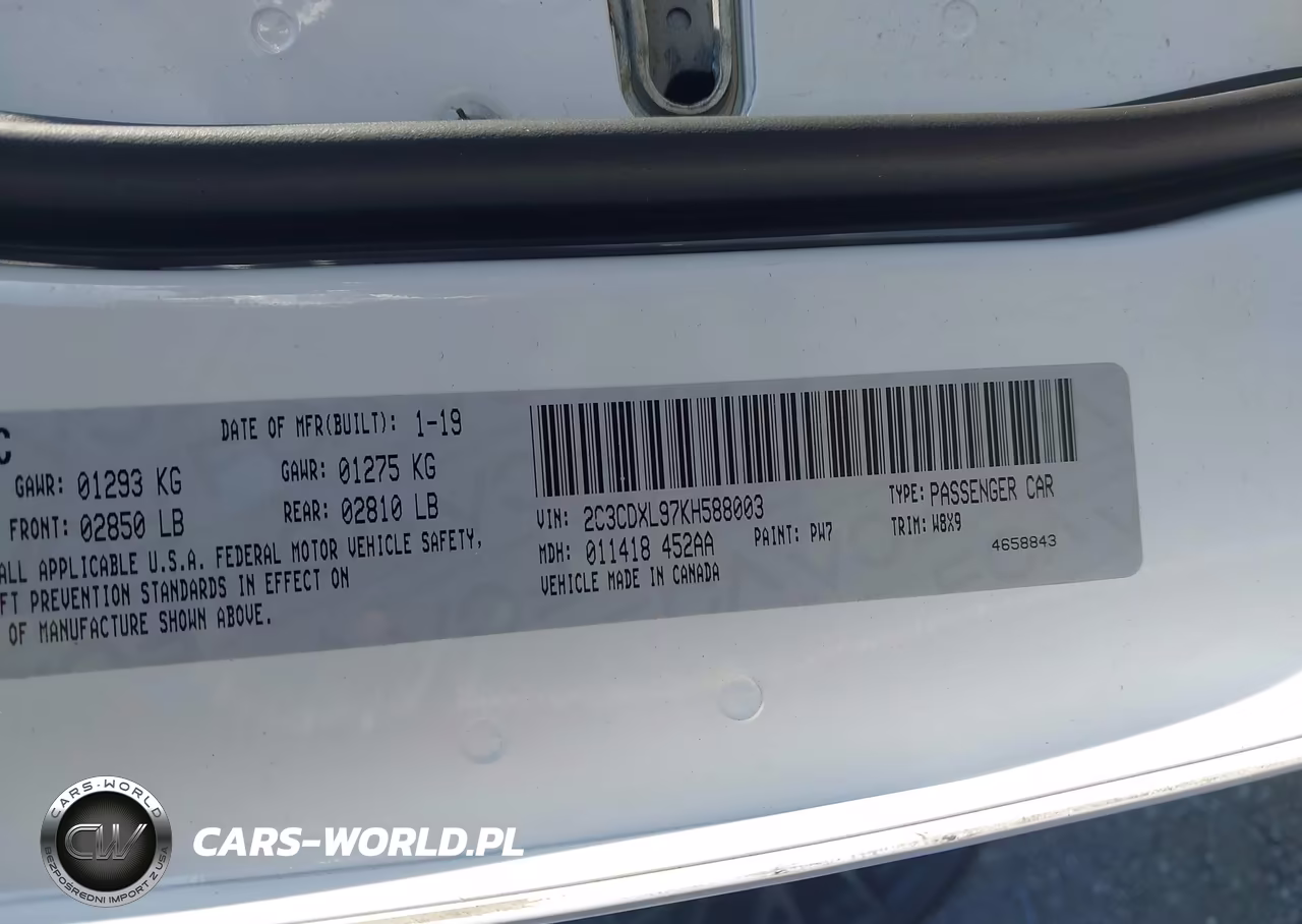 2019 Dodge Charger Srt Hellcat Rwd VIN:2C3CDXL97KH588003 - 9