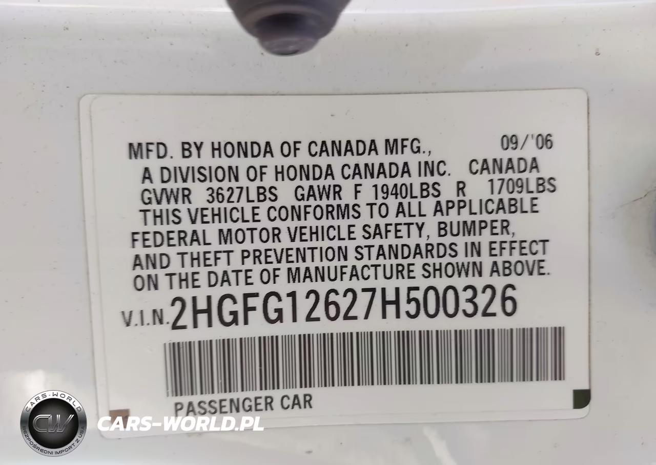 2007 Honda Civic Lx VIN:2HGFG12627H500326 - 9