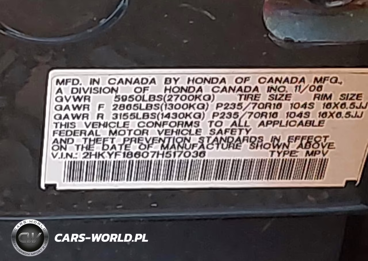 2007 Honda Pilot Ex-L VIN:2HKYF18607H517036 - 9