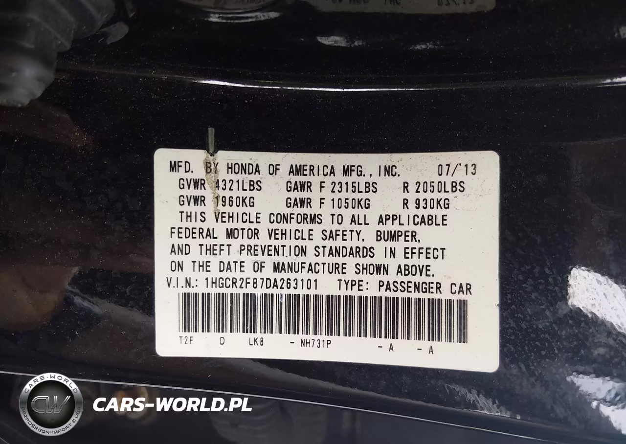 2013 Honda Accord Ex-L VIN:1HGCR2F87DA263101 - 9