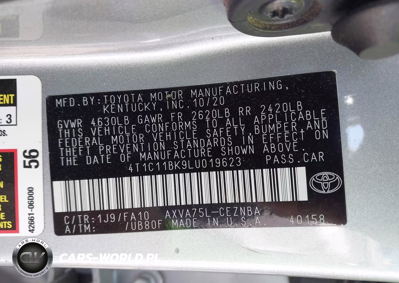 2020 Toyota Camry Le Awd VIN:4T1C11BK9LU019623 - 9