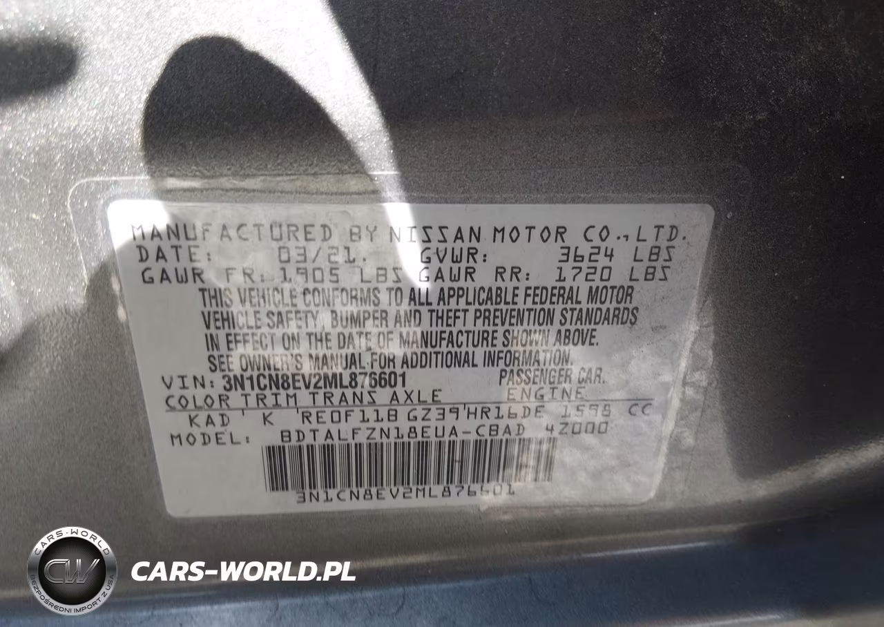 2021 Nissan Versa Sv Xtronic Cvt VIN:3N1CN8EV2ML876601 - 9
