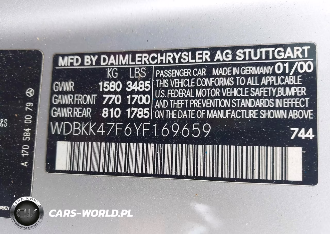 2000 Mercedes-Benz Slk 230 Kompressor VIN:WDBKK47F6YF169659 - 9