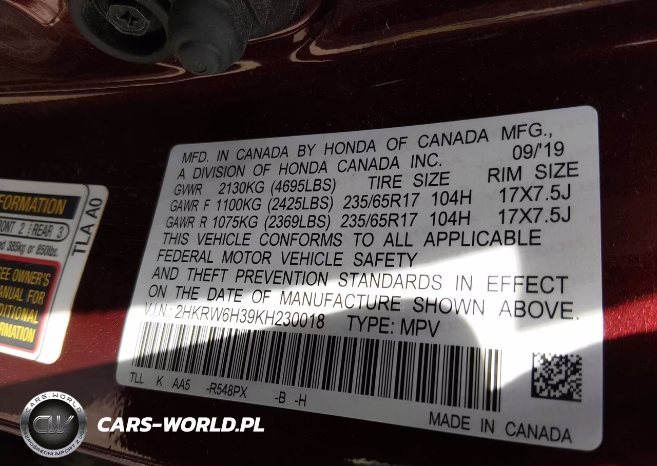 2019 Honda Cr-V Lx VIN:2HKRW6H39KH230018 - 9
