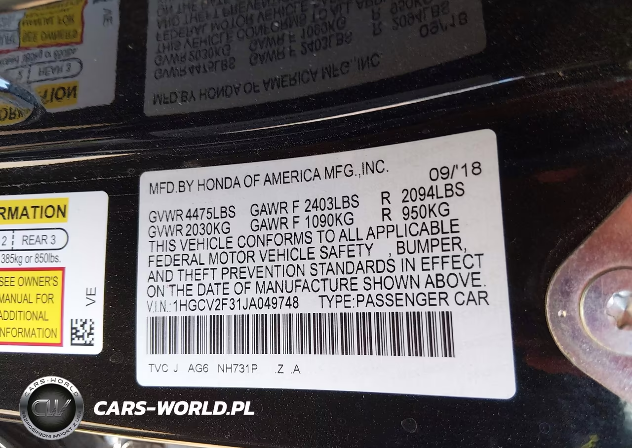 2018 Honda Accord Sport 2.0T VIN:1HGCV2F31JA049748 - 9