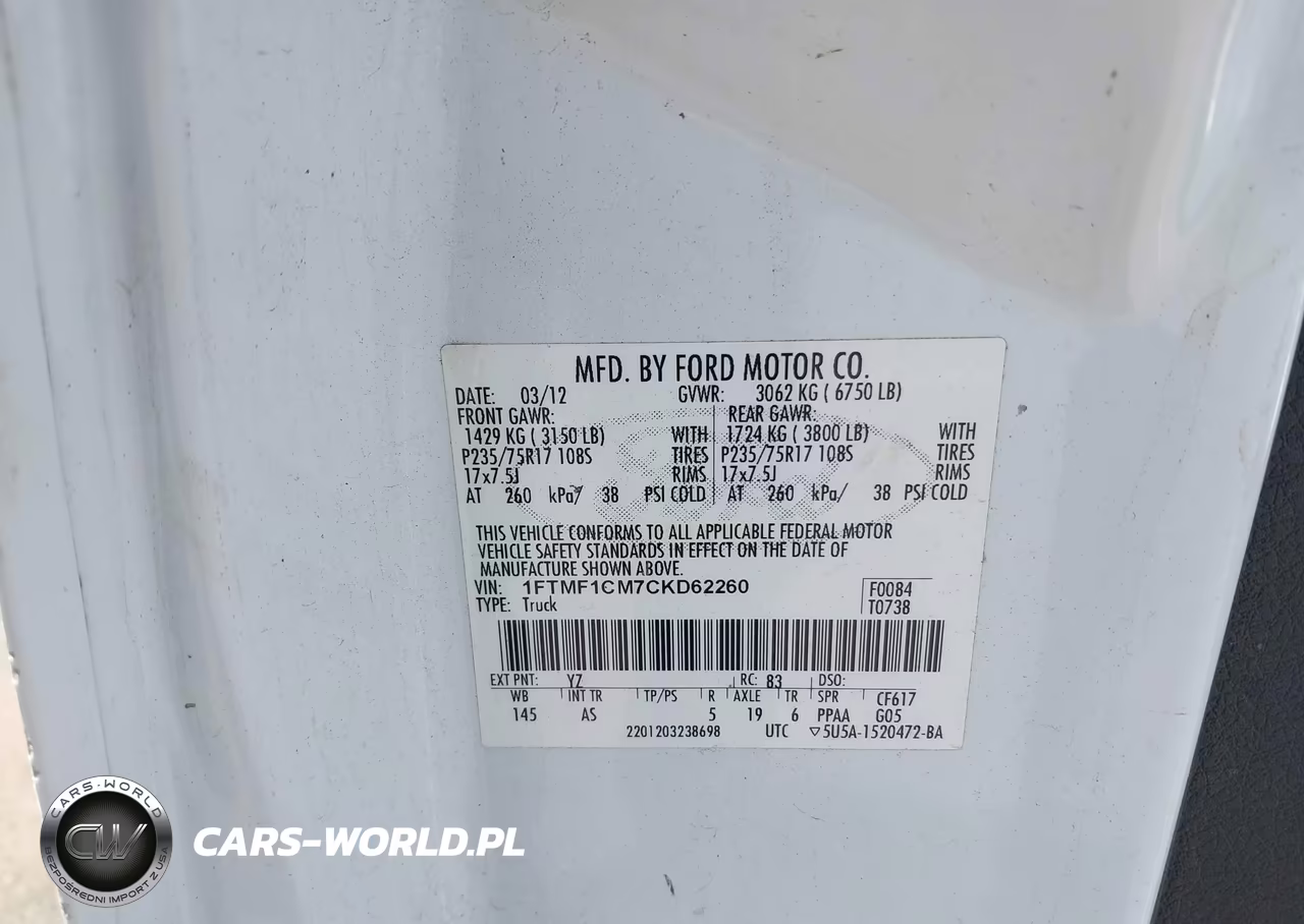 2012 Ford F-150 Xl VIN:1FTMF1CM7CKD62260 - 9