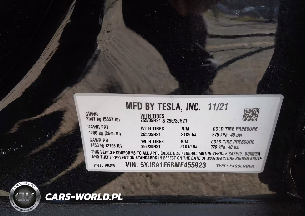 2021 Tesla Model S Plaid Tri Motor All-Wheel Drive VIN:5YJSA1E68MF455923 - 8