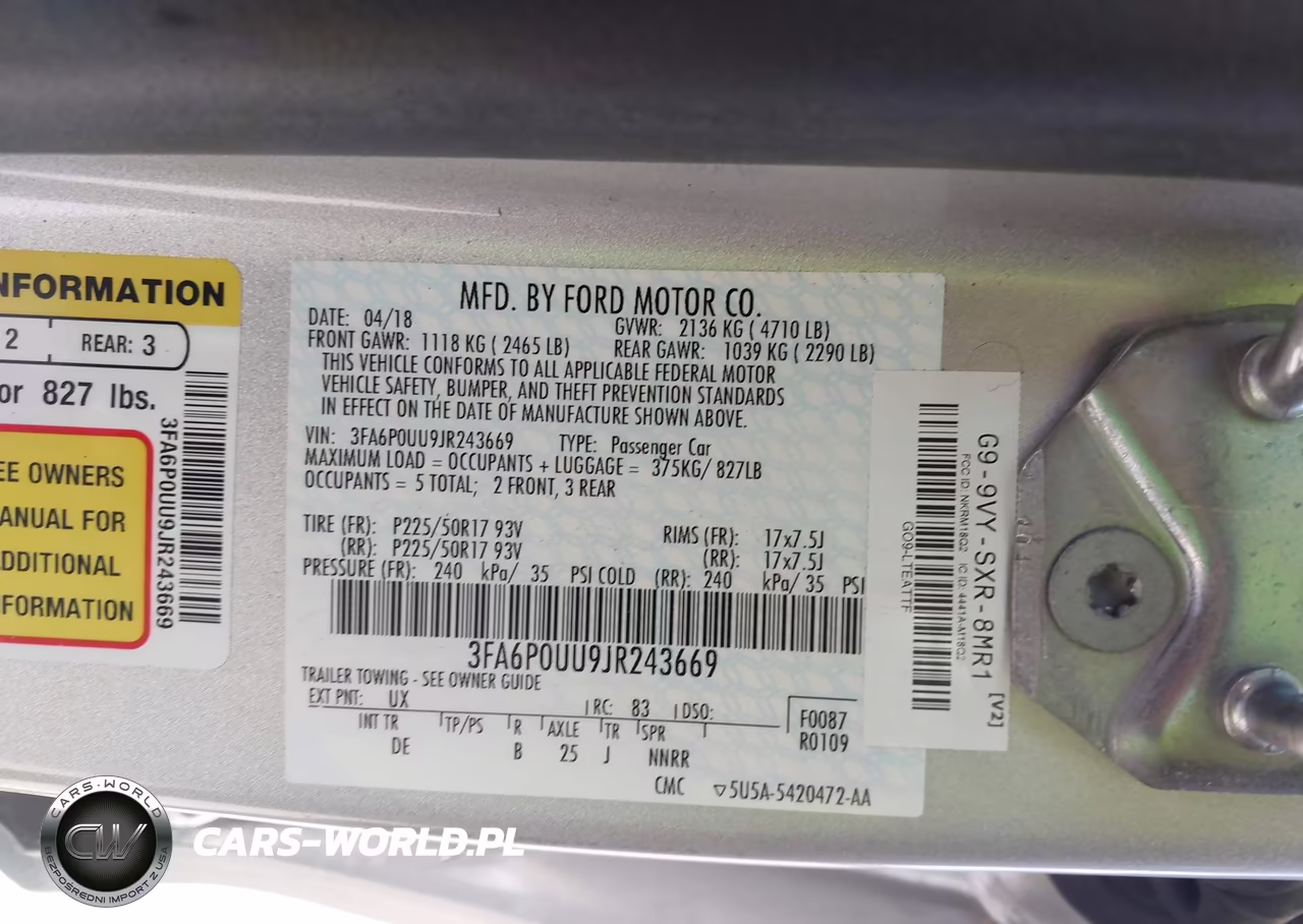 2018 Ford Fusion Hybrid S VIN:3FA6P0UU9JR243669 - 9