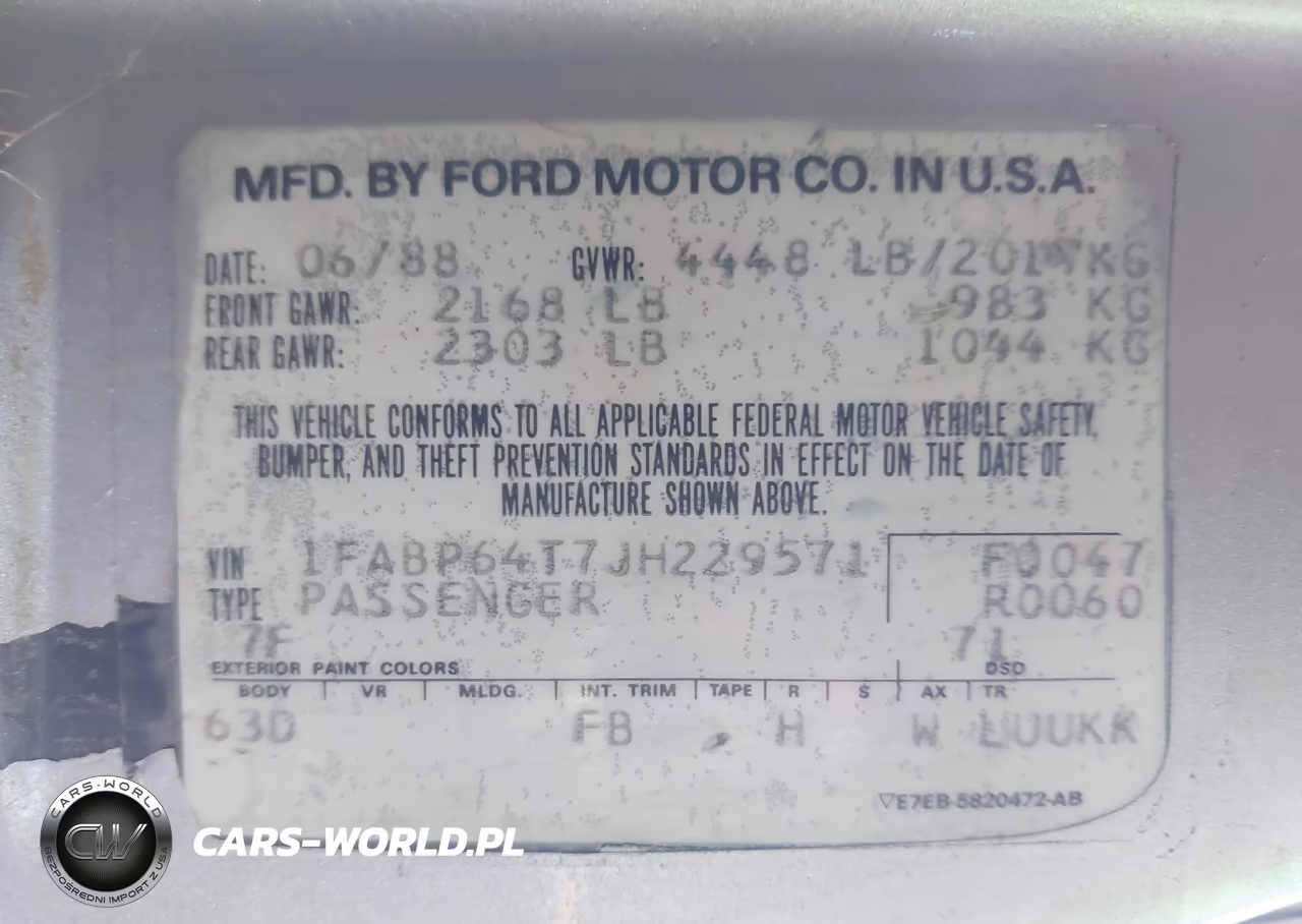 1988 Ford Thunderbird VIN:1FABP64T7JH229571 - 9