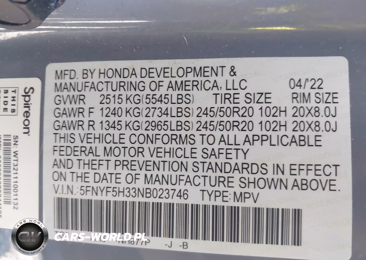 2022 Honda Pilot 2Wd Sport VIN:5FNYF5H33NB023746 - 9