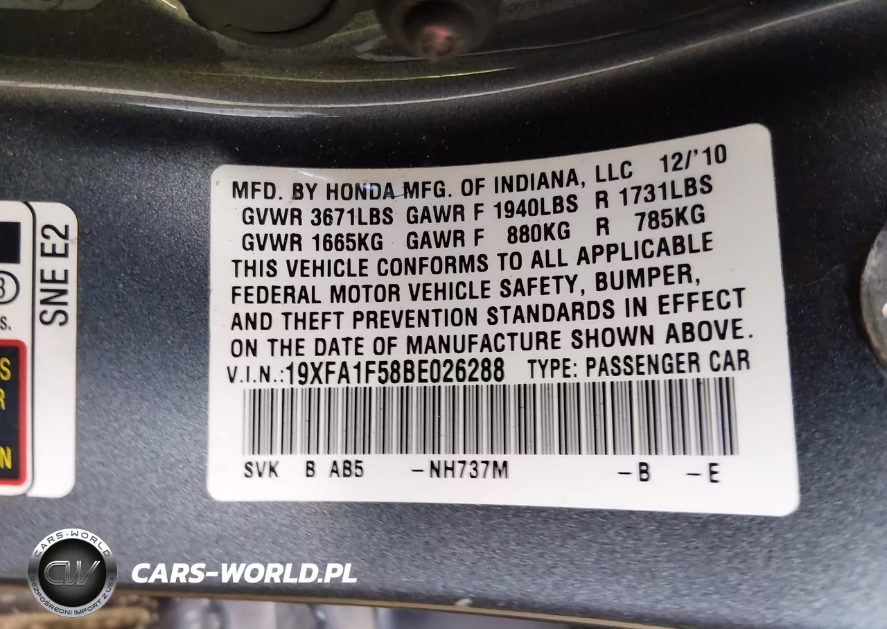 2011 Honda Civic Lx VIN:19XFA1F58BE026288 - 9