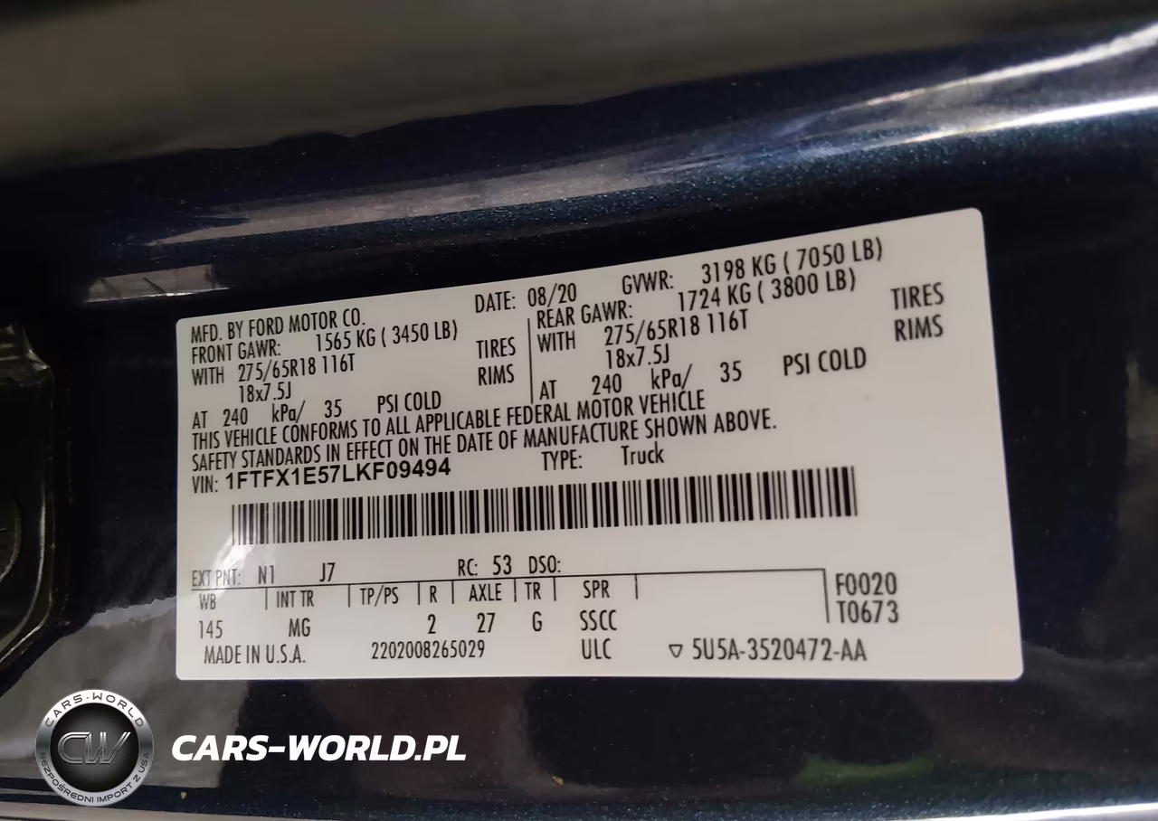 2020 Ford F-150 Xlt VIN:1FTFX1E57LKF09494 - 9