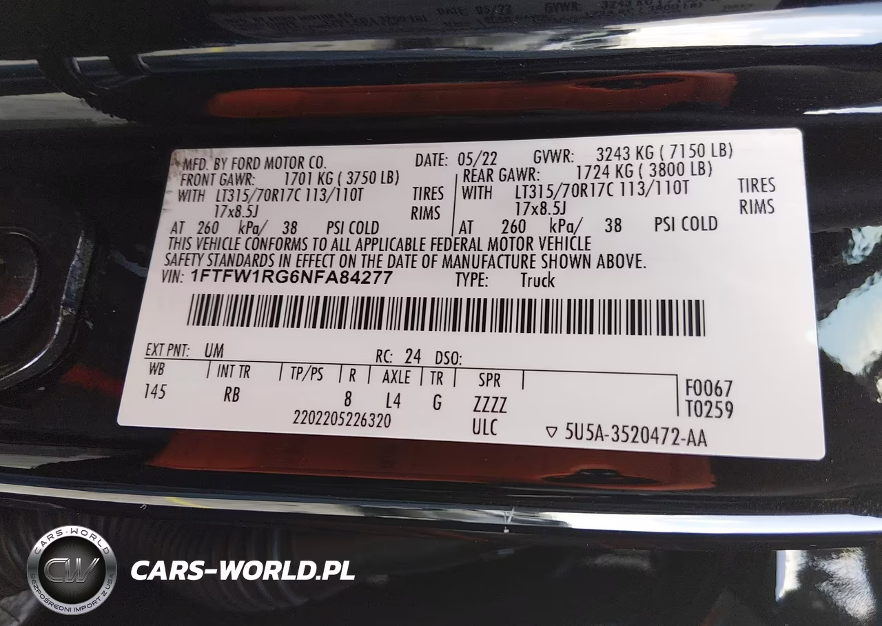 2022 Ford F-150 Raptor VIN:1FTFW1RG6NFA84277 - 9