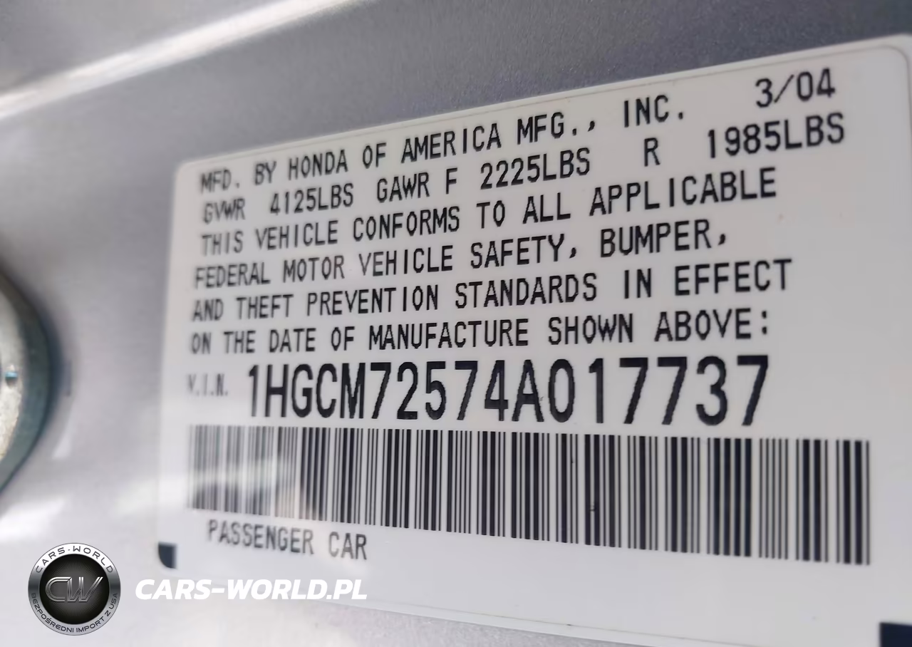 2004 Honda Accord 2.4 Ex VIN:1HGCM72574A017737 - 9