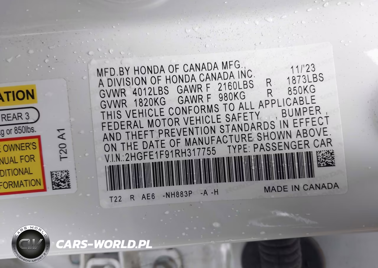 2024 Honda Civic Touring VIN:2HGFE1F91RH317755 - 9