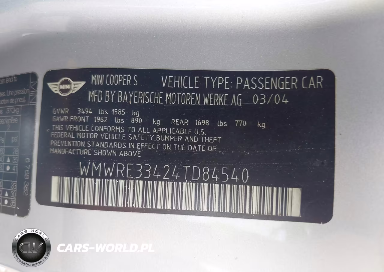 2004 Mini Cooper S VIN:WMWRE33424TD84540 - 9