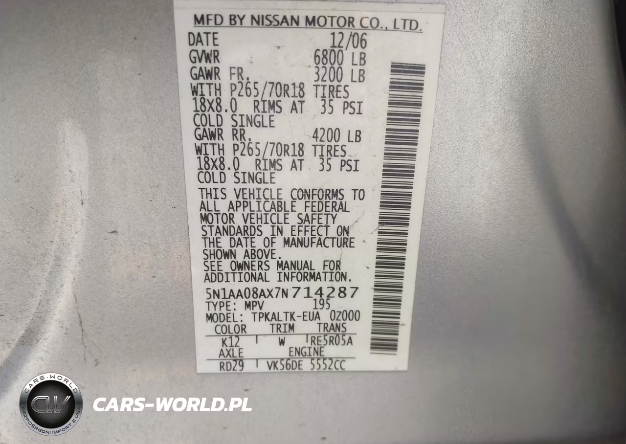 2007 Nissan Armada Se VIN:5N1AA08AX7N714287 - 9