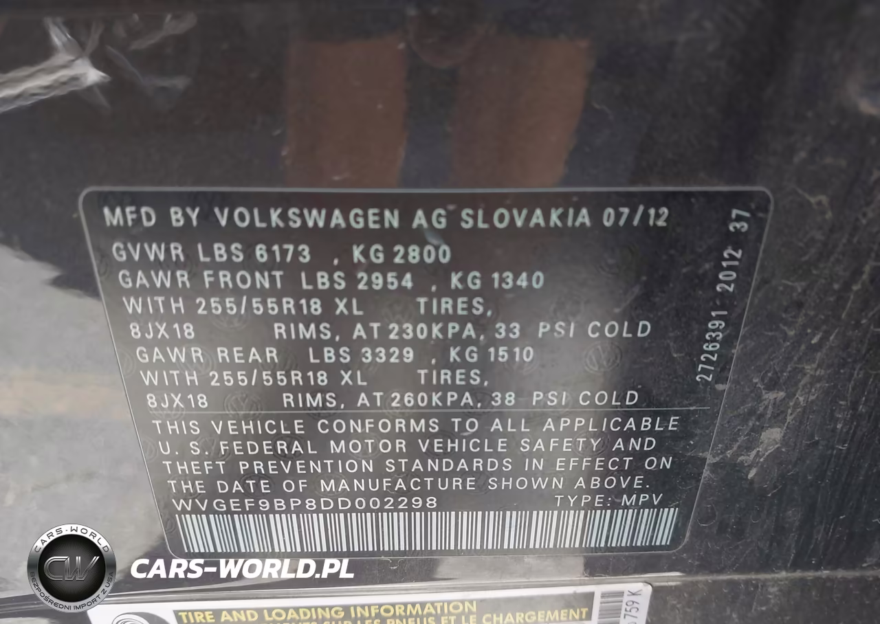 2013 Volkswagen Touareg Vr6 Sport VIN:WVGEF9BP8DD002298 - 9