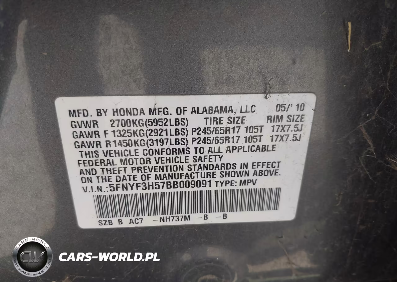 2011 Honda Pilot Ex-L VIN:5FNYF3H57BB009091 - 9