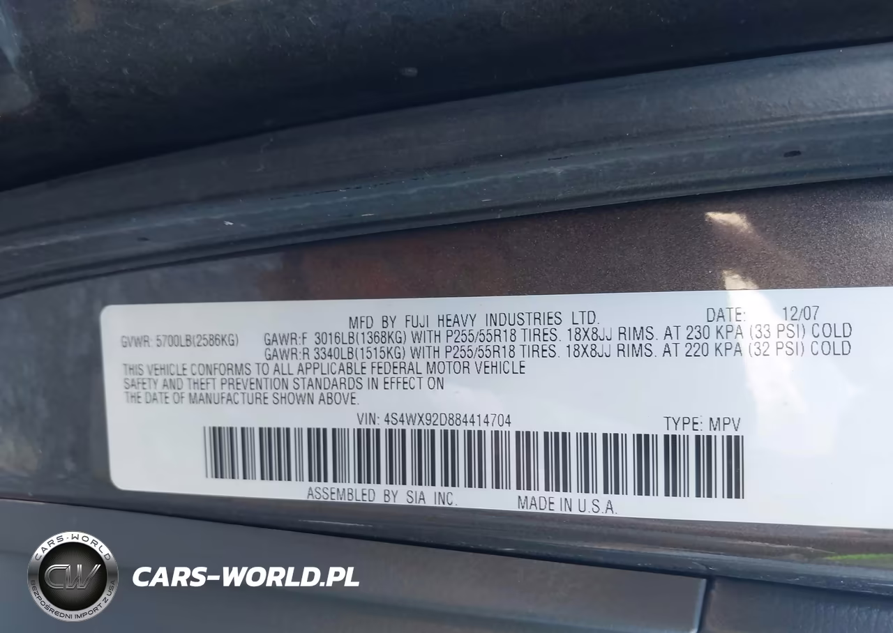 2008 Subaru Tribeca Limited 5-Passenger VIN:4S4WX92D884414704 - 9