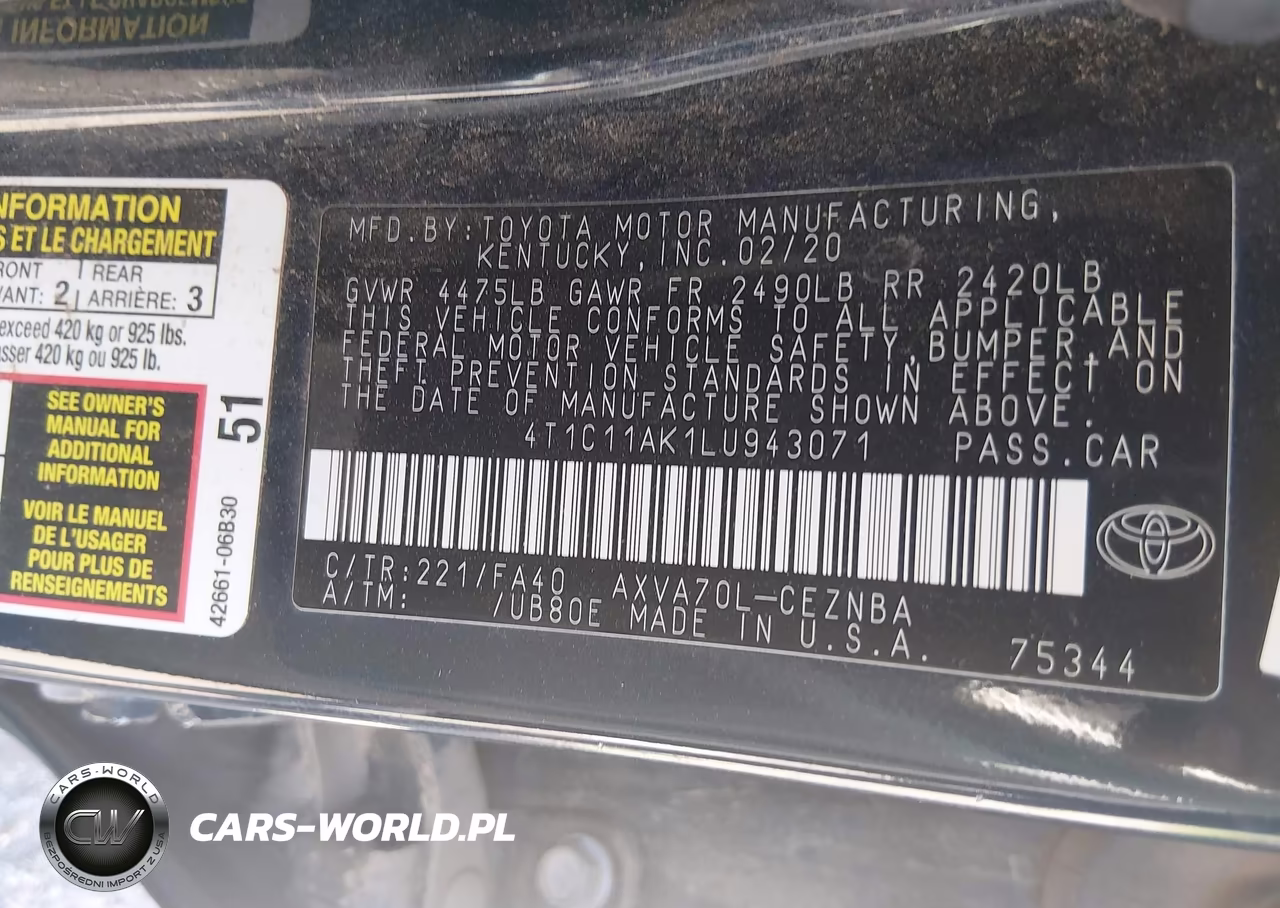 2020 Toyota Camry Le VIN:4T1C11AK1LU943071 - 9
