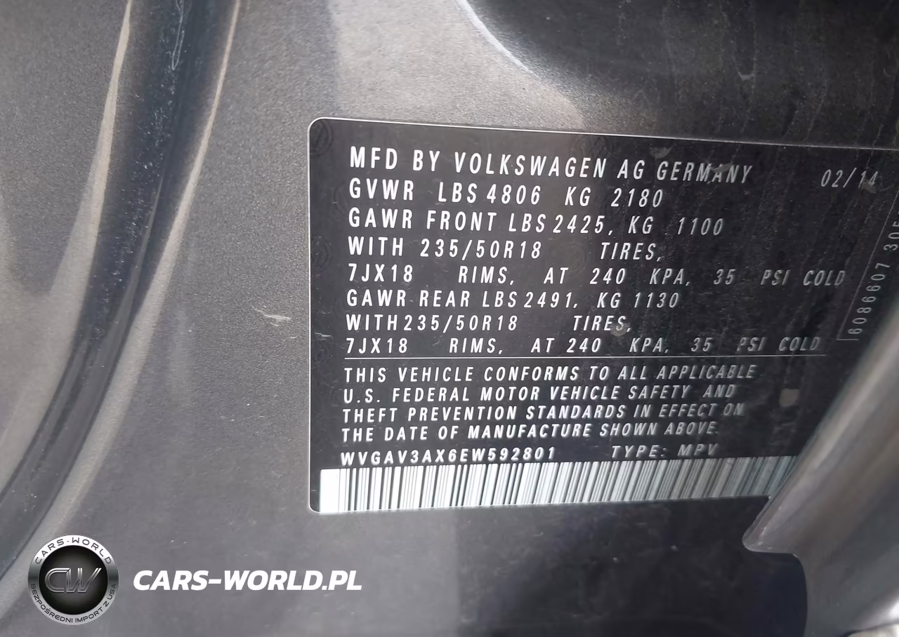 2014 Volkswagen Tiguan Sel VIN:WVGAV3AX6EW592801 - 9