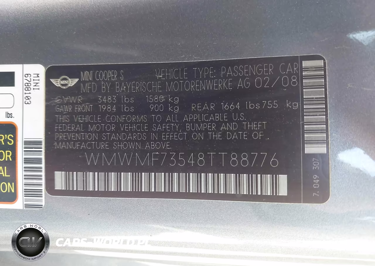 2008 Mini Cooper S VIN:WMWMF73548TT88776 - 9