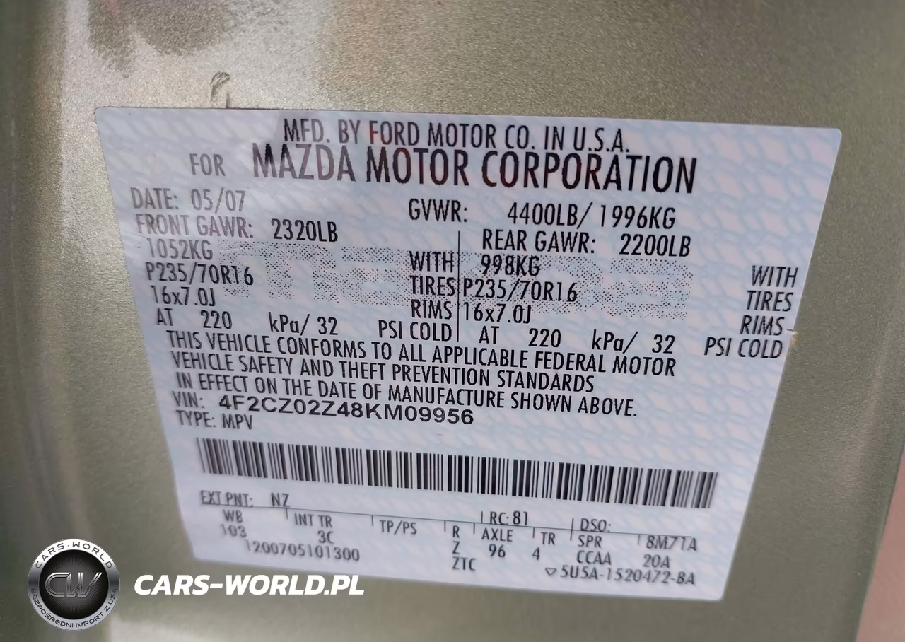 2008 Mazda Tribute I Sport VIN:4F2CZ02Z48KM09956 - 9