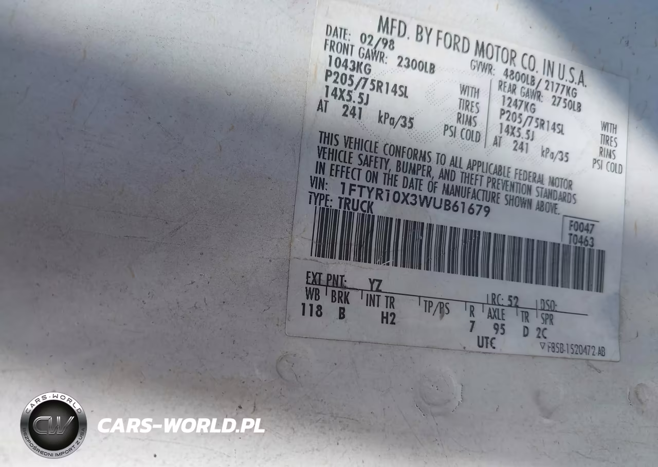1998 Ford Ranger Splash-Xl-Xlt VIN:1FTYR10X3WUB61679 - 9