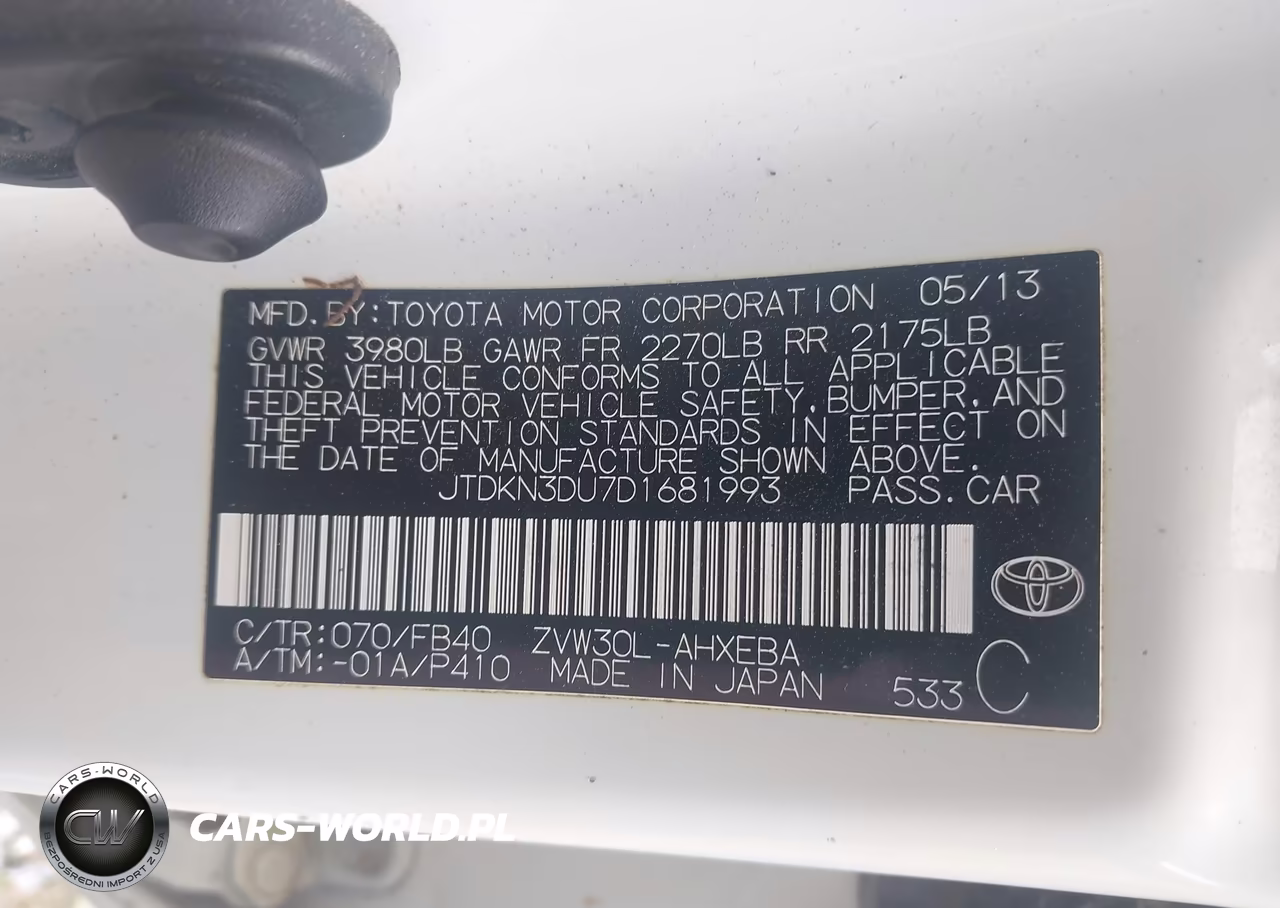 2013 Toyota Prius Two VIN:JTDKN3DU7D1681993 - 9