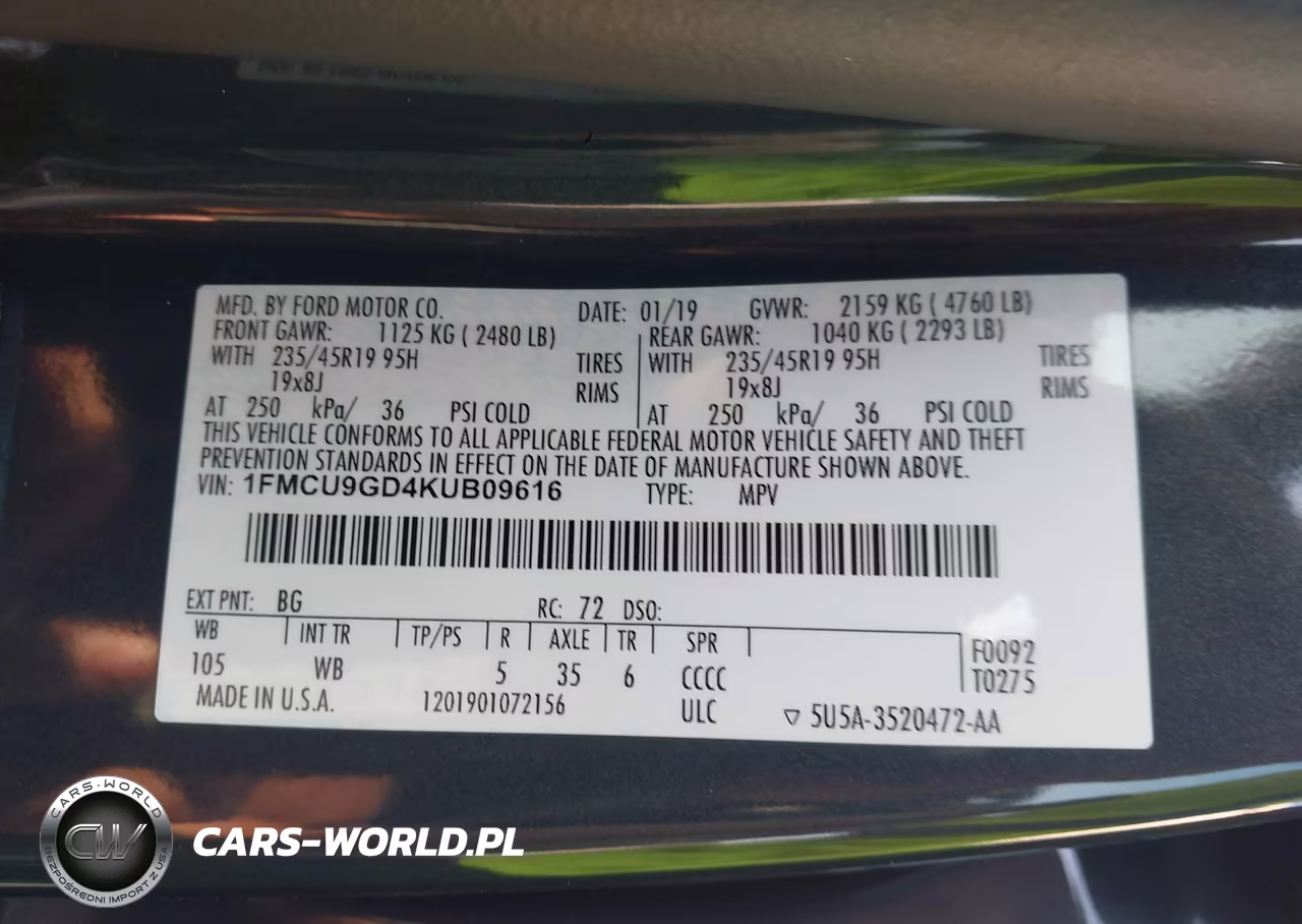 2019 Ford Escape Se VIN:1FMCU9GD4KUB09616 - 9