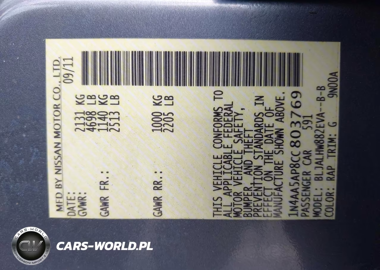 2012 Nissan Maxima 3.5 Sv VIN:1N4AA5AP8CC803769 - 9